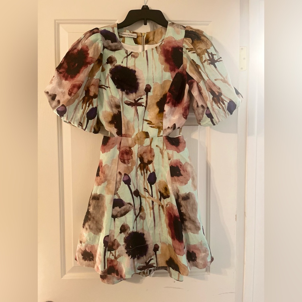 NWOT Karina Grimaldi dress with open back. Size small/ xs. Retails $395